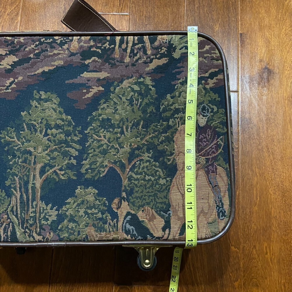 Capezio Collection VTG Fox Hunt Brown Leather Tapestry Travel Luggage Set - Picture 7 of 16